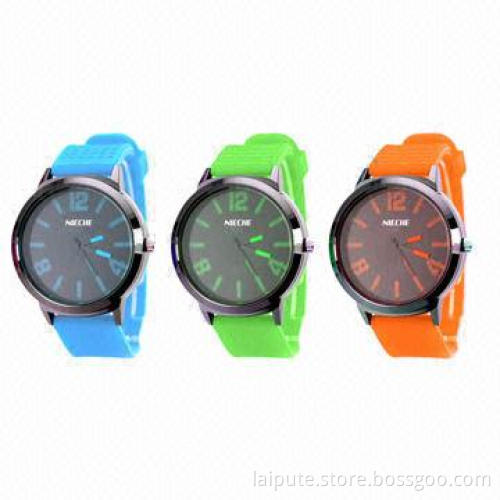 Advertising Very Cheap Silicone Watches with Colorful Bands, 40mm Case, 20mm Strap